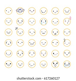 36 Doodle emoticons with different emotions, vector set of various hand-drawn outline cute expressions, EPS 8