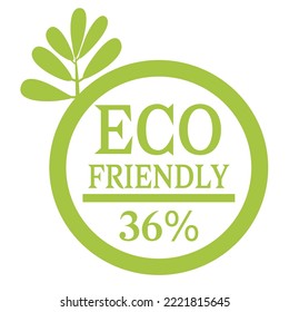 
36% Eco friendly sticker icons. Eco friendly green leaf label stamp. vector illustration with green font and white background.
