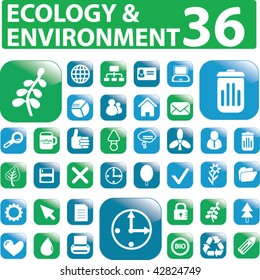 36 botones de ecología y medio ambiente. vector