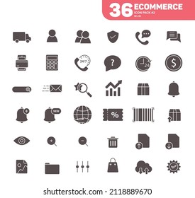 36 Ecommerce Icons Pack #2, Solid E-Commerce Icons Vector Set