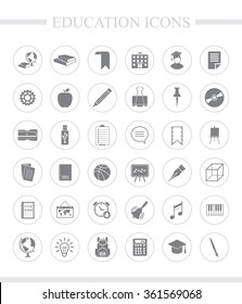 36 education icons for web and mobile.  Vector icon set.