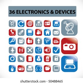 36 electronics & devices buttons. vector