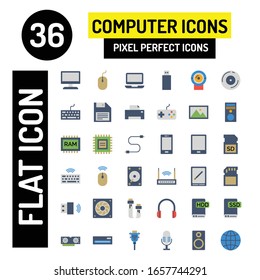 36 Flat icon set Computer Components symbol vector sign isolated  illustration for graphic and web design.