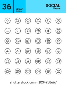 36 Flat Social Lineart Icon Set