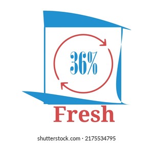 36 % Etiqueta de señal fresca vectorial y arte de ilustración con fantástica combinación de color azul y rojo en fondo blanco