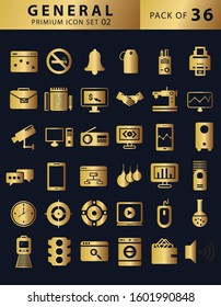 36 general icon set vector with gold color
