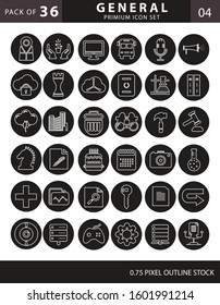 
36 general line icon set vector with black and white color
