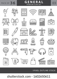 36 general line icon set vector with black and white color