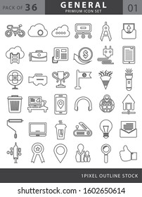 36 general line icon set vector with black and white color