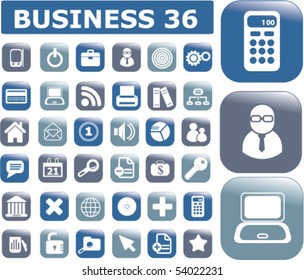 36 glossy business buttons. Vector