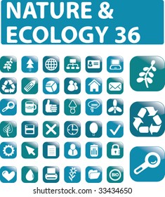36 botones de naturaleza brillante. vector