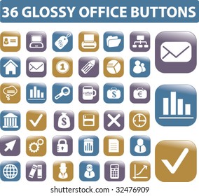 36 glossy office buttons. vector.