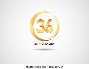 36 golden anniversary number inside gold circle swoosh isolated on white background