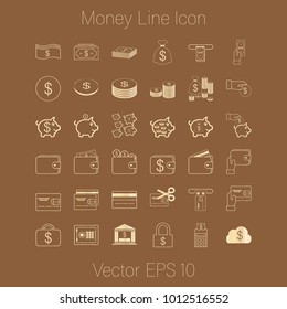 36 Icons. Banking and Financial Set Vector Line Icon. Includes such as Money,Coin,Banknotes,money bag,ATM,Credit Cards,wallet,Financial activities.64x64 Pixel Perfect.