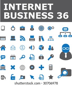 36 internet business signs. vector. blue series.