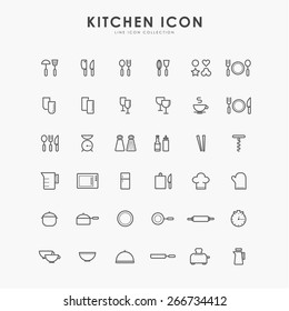 36 kitchen accessories line icons