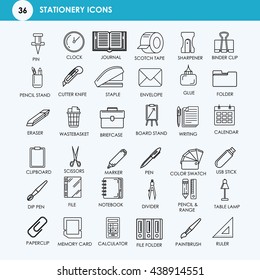 36 Line Business Office Icons. Vector Set of Modern Thin Outline Working Place and Job Items.