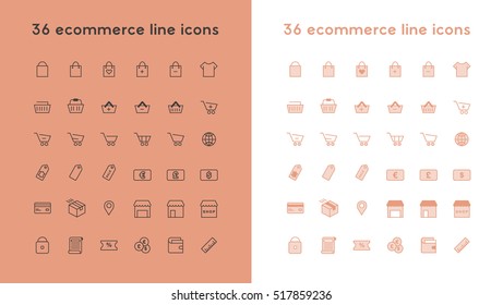 36 Lined And Filled Ecommerce Icons For Web Design Projects. Modern Icons For Flat UI