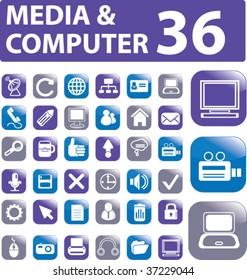 36 media & computer buttons. vector