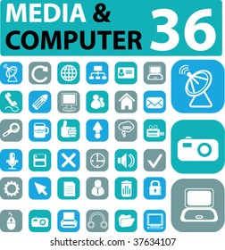 36 media & computer buttons. vector