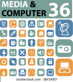 36 media & computer buttons. vector