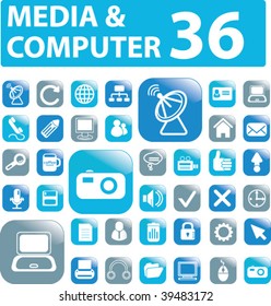 36 media & computer buttons. vector