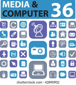 36 media & computer buttons. vector