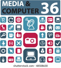 36 media & computer buttons. vector