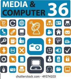 36 media & computer buttons. vector