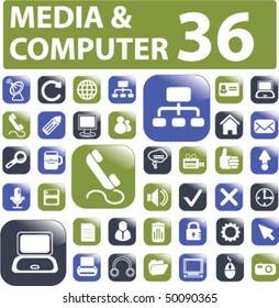 36 media & computer buttons. vector