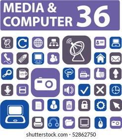 36 media & computer buttons. vector