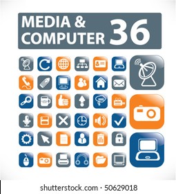 36 media & computer glossy buttons. vector