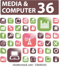 36 media & computer glossy buttons. vector