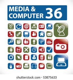 36 media & computer glossy buttons. vector