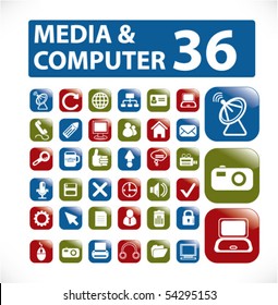 36 media & computer glossy buttons. vector