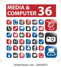 36 media & computer glossy buttons. vector