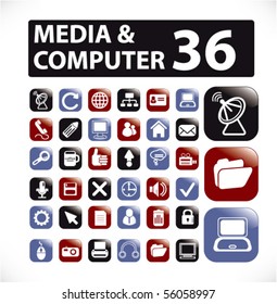 36 media & computer glossy buttons. vector