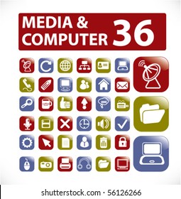 36 media & computer glossy buttons. vector