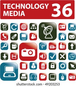 36 media & technology buttons. vector