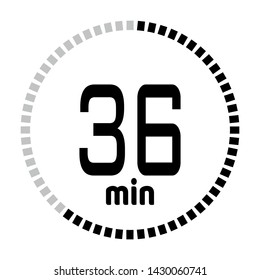 The 36 minutes countdown timer or digital counter timer clock vector icon. Stopwatch vector icon, digital timer.   For smartphone UI or UX countdown timer design.