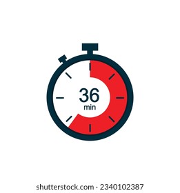 36 minutes, 36 min stopwatch vector icon. Stopwatch icon in flat style on a white background. Vector.