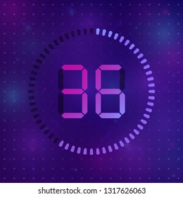 The 36 minutes, stopwatch vector icon, digital timer. Vector digital count down circle board with circle time pie diagram. Watch outline style design, designed for web and app.