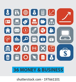 36 money, finance, business icons set, vector
