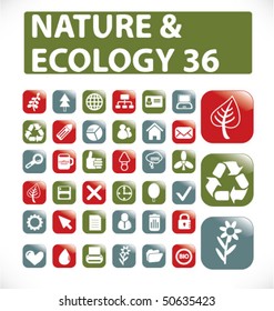 36 nature & ecology buttons. vector