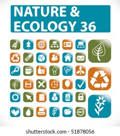 36 nature & ecology buttons. vector