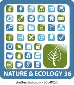 36 nature & ecology buttons. vector