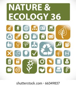 36 nature & ecology buttons. vector