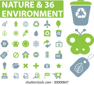 36 signos de naturaleza y medio ambiente - vector