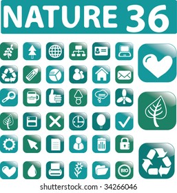 36 nature glossy buttons - light blue edition. vector