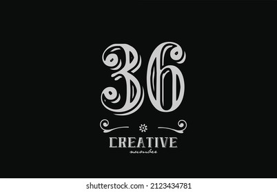 36 number logo icon with black and white colors. Creative vintage template for business and company